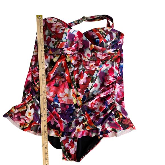 Swimsuits for All Shore Line Multicolor Floral Backles Neck Strap Swim Dress 18 - Picture 5 of 7